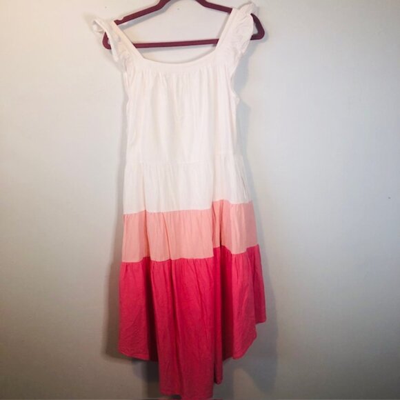 Seyurigaoka Women Summer Ruffled Sleeve Dress, Contrast Color/Solid Colo… - Picture 2 of 8